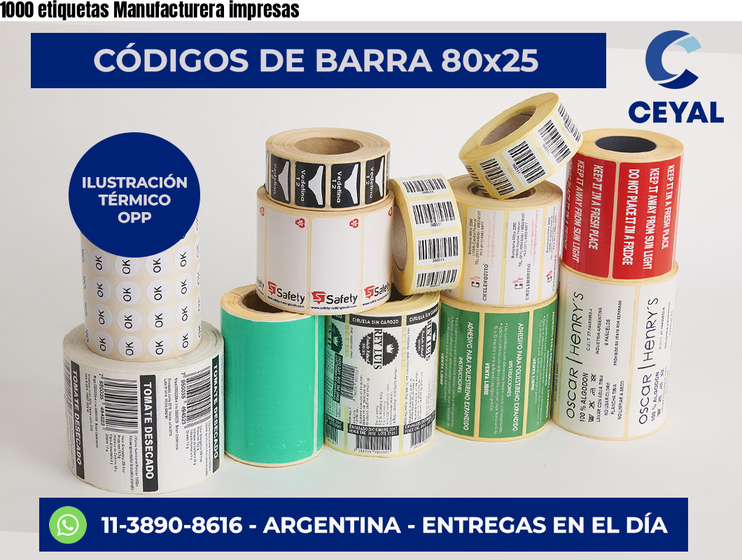 1000 etiquetas Manufacturera impresas