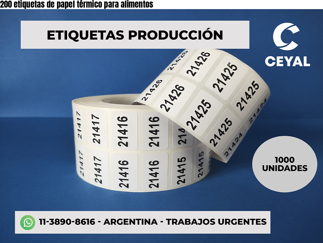 200 etiquetas de papel térmico para alimentos