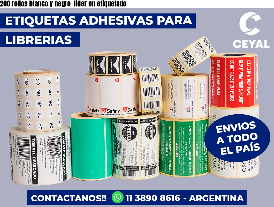 200 rollos blanco y negro líder en etiquetado