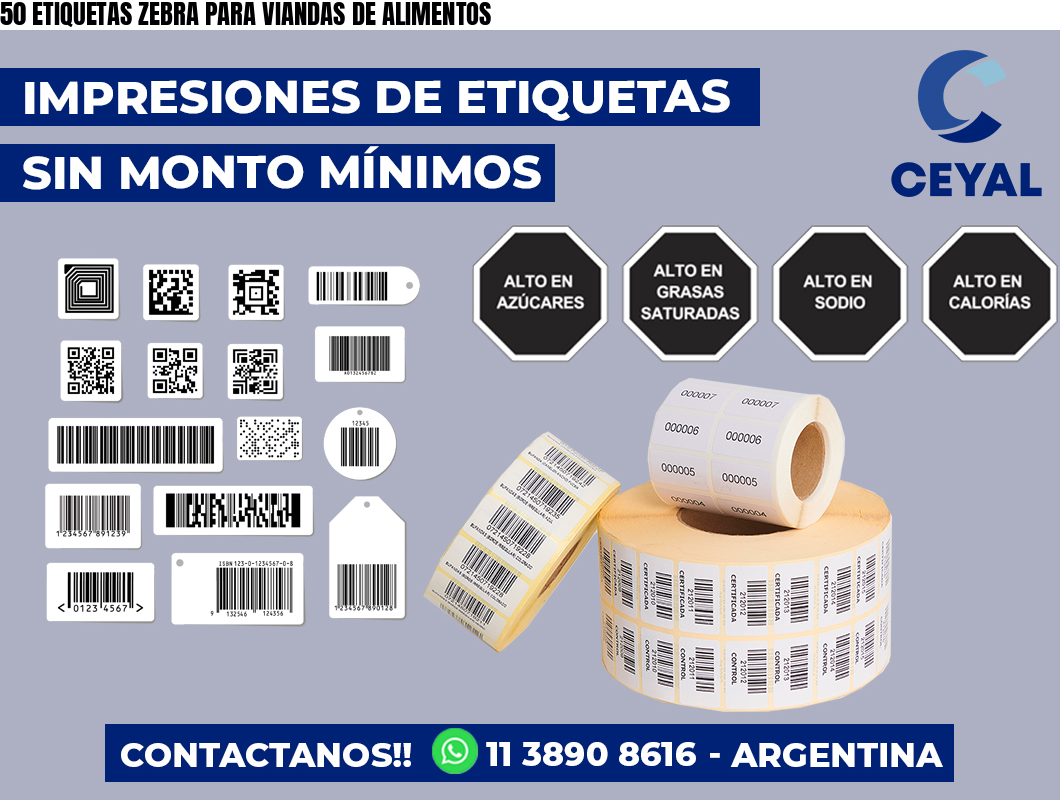 50 ETIQUETAS ZEBRA PARA VIANDAS DE ALIMENTOS