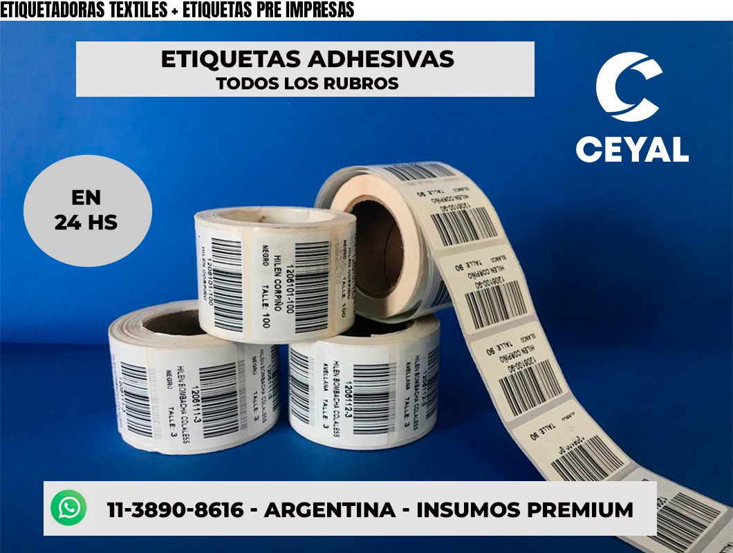 ETIQUETADORAS TEXTILES + ETIQUETAS PRE IMPRESAS