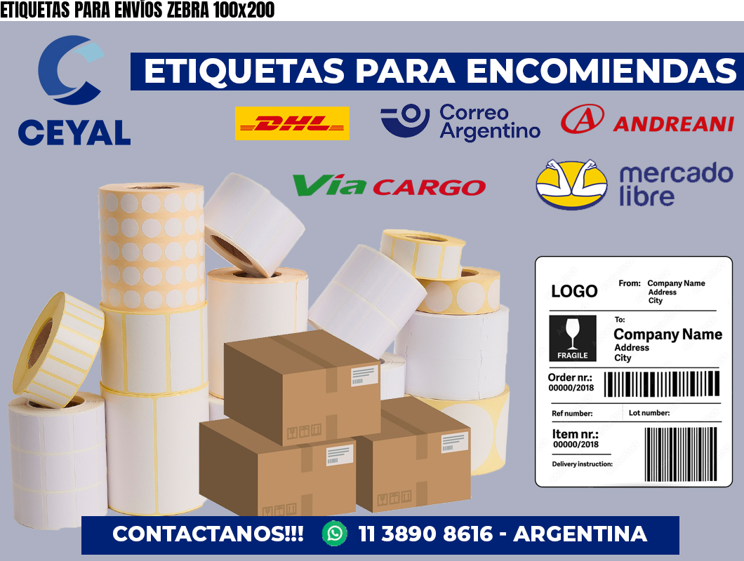 ETIQUETAS PARA ENVÍOS ZEBRA 100×200