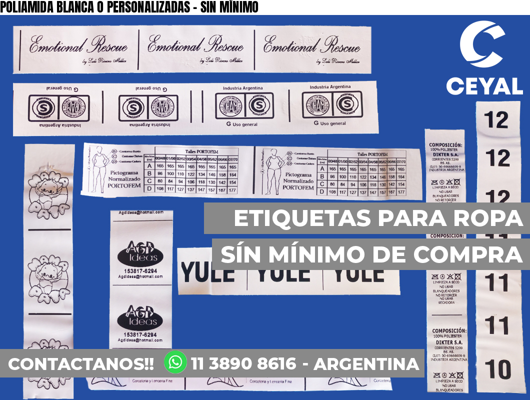 POLIAMIDA BLANCA O PERSONALIZADAS – SIN MÍNIMO