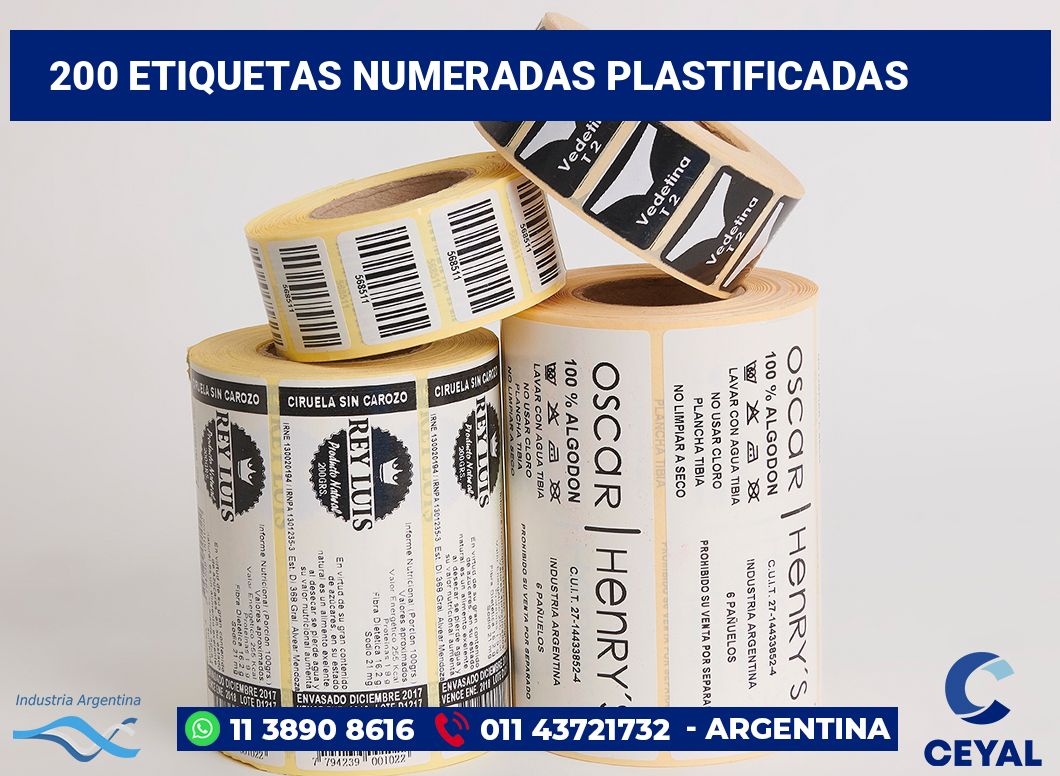 200 Etiquetas numeradas plastificadas