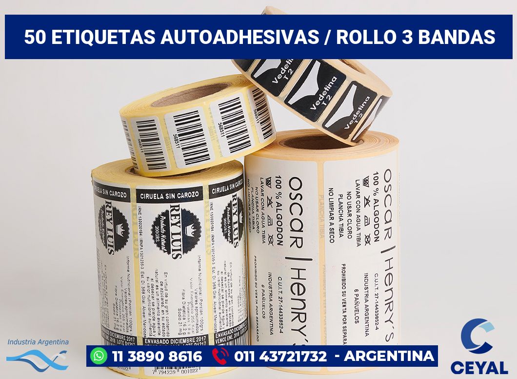 50 Etiquetas autoadhesivas / rollo 3 bandas
