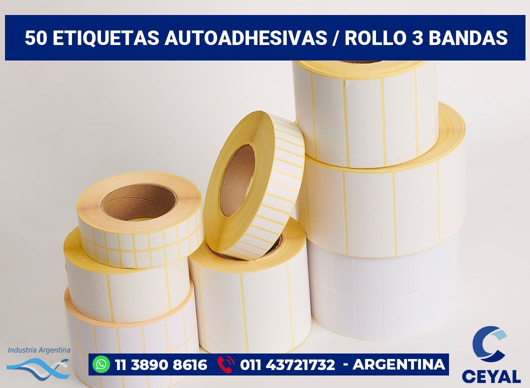 50 Etiquetas autoadhesivas / rollo 3 bandas