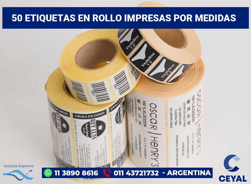 50 Etiquetas en rollo impresas por medidas