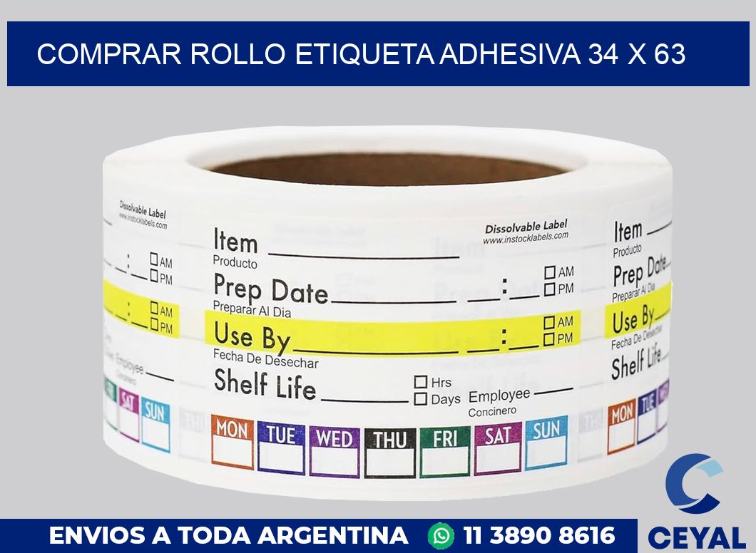 Comprar rollo etiqueta adhesiva 34 x 63