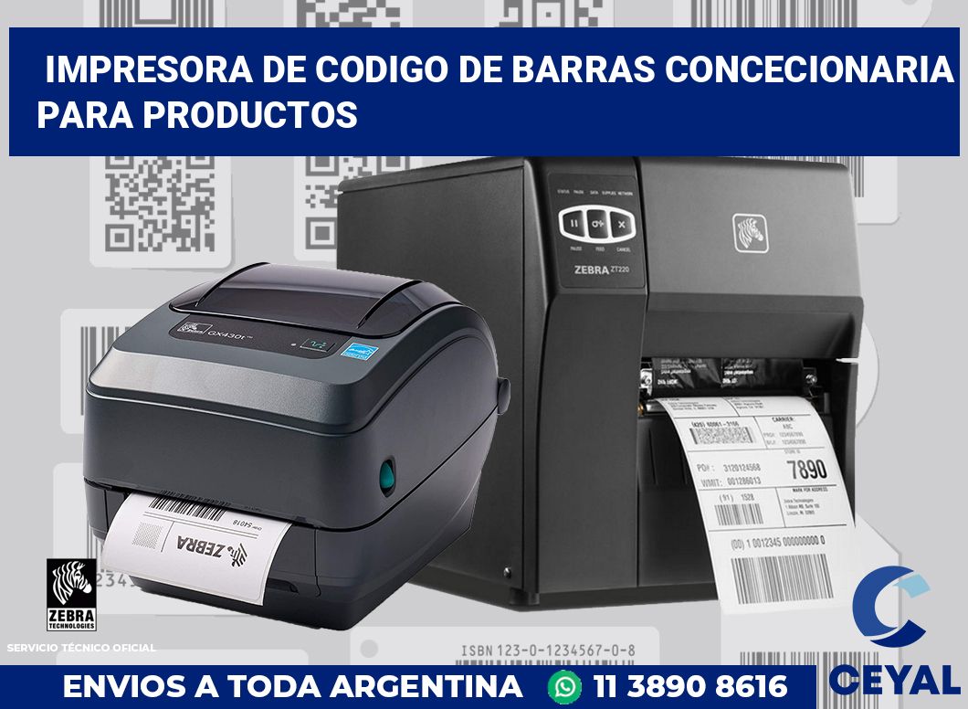 Impresora de codigo de barras Concecionaria para productos