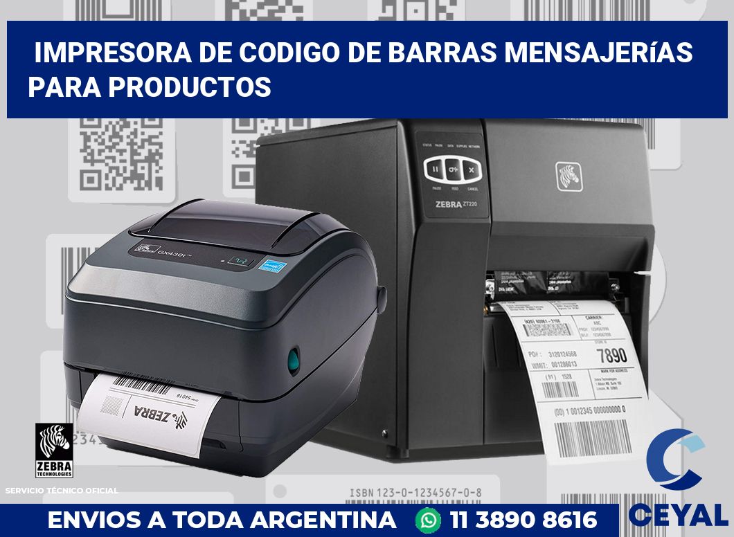 Impresora de codigo de barras Mensajerías para productos