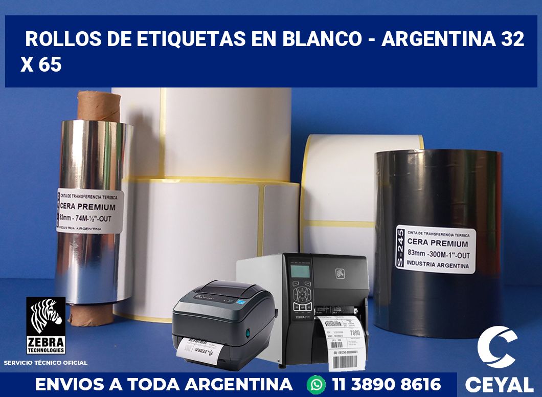 Rollos de etiquetas en blanco - Argentina 32 x 65
