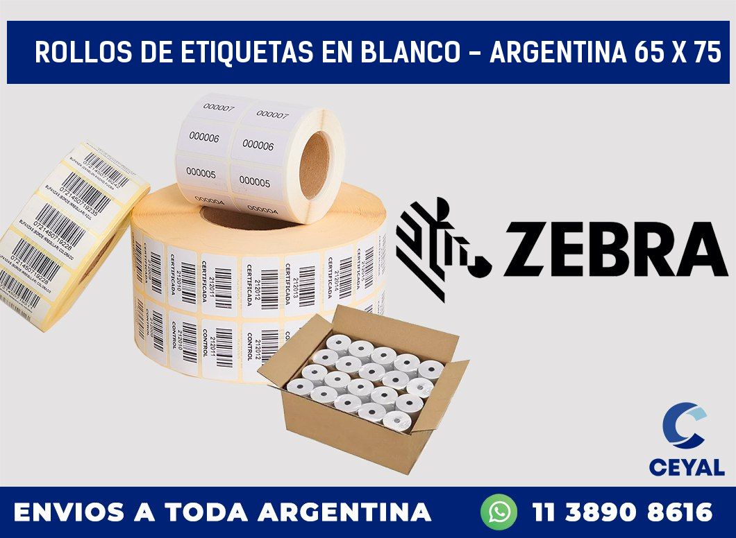 Rollos de etiquetas en blanco - Argentina 65 x 75