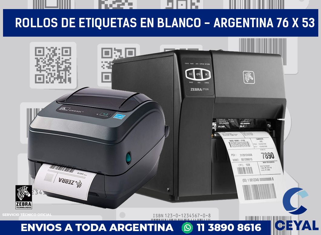 Rollos de etiquetas en blanco - Argentina 76 x 53