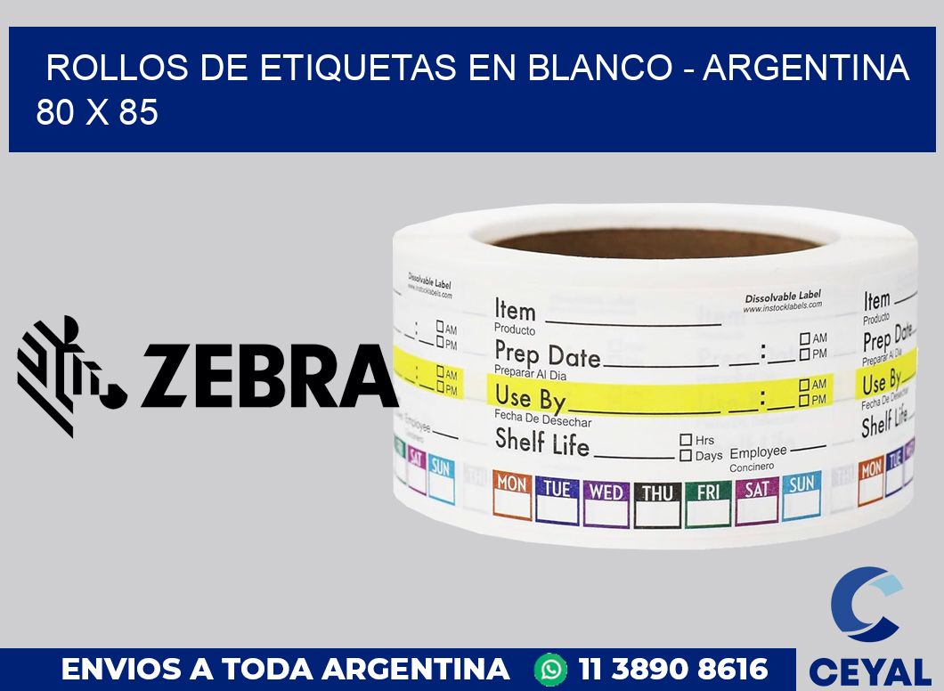 Rollos de etiquetas en blanco - Argentina 80 x 85