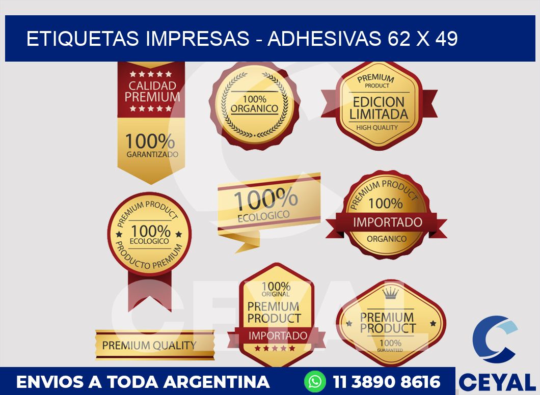 etiquetas impresas - Adhesivas 62 x 49