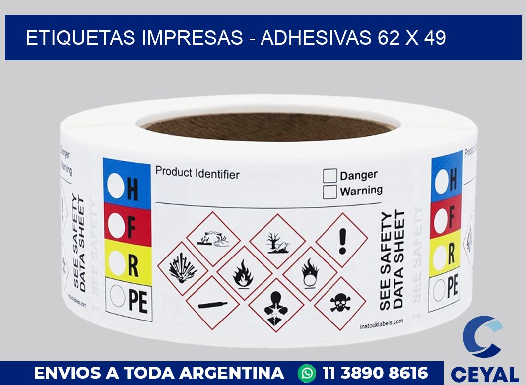 etiquetas impresas – Adhesivas 62 x 49