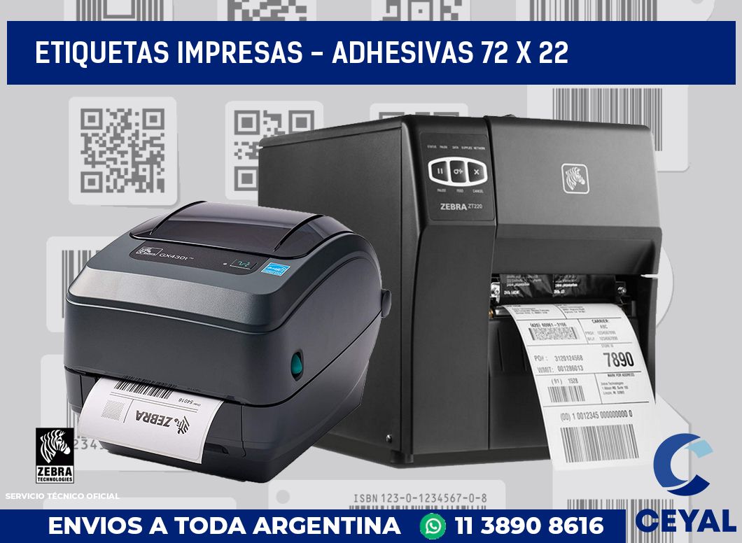 etiquetas impresas - Adhesivas 72 x 22