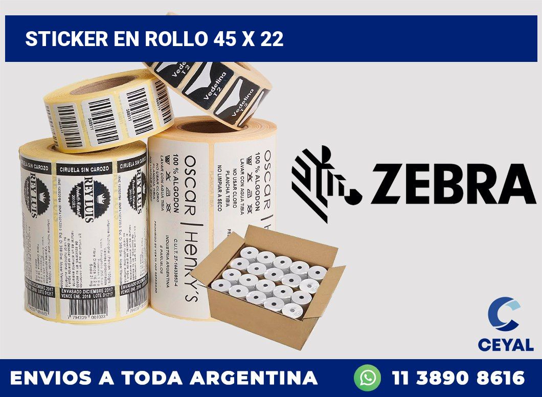 sticker en rollo 45 x 22