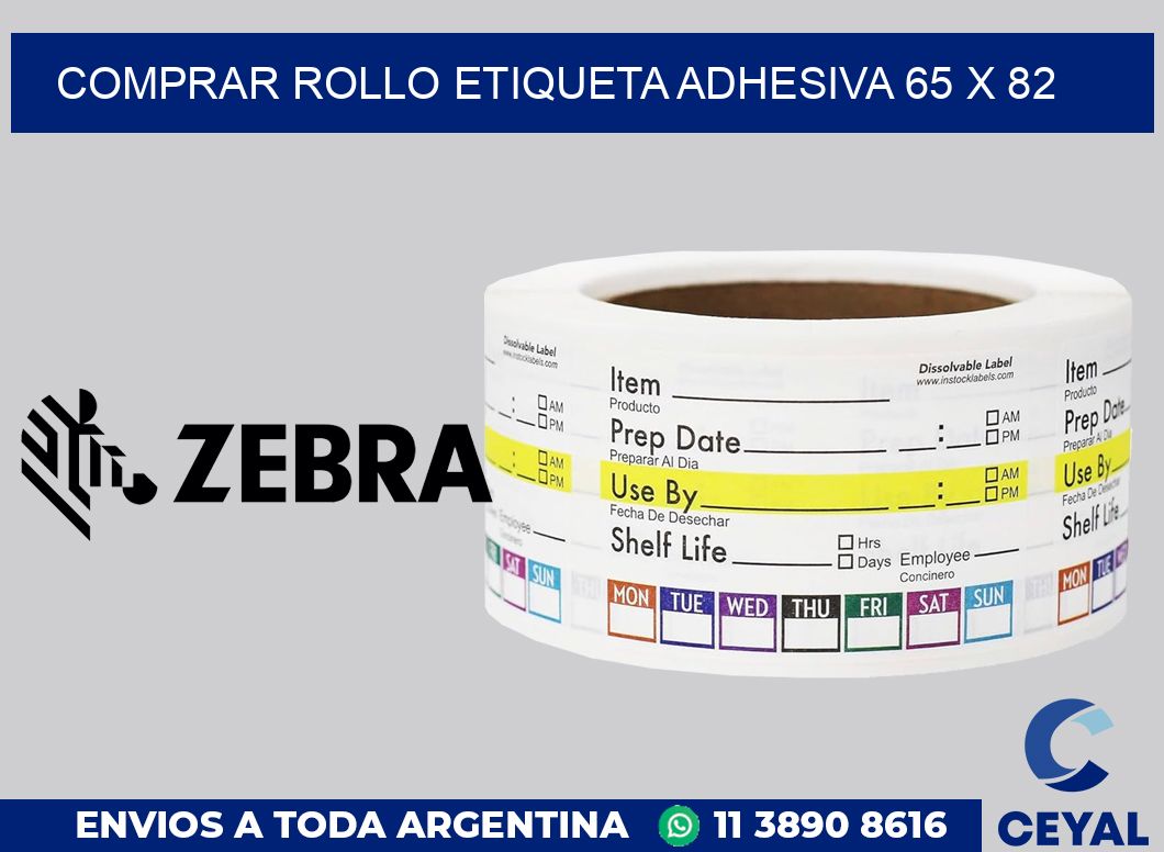Comprar rollo etiqueta adhesiva 65 x 82