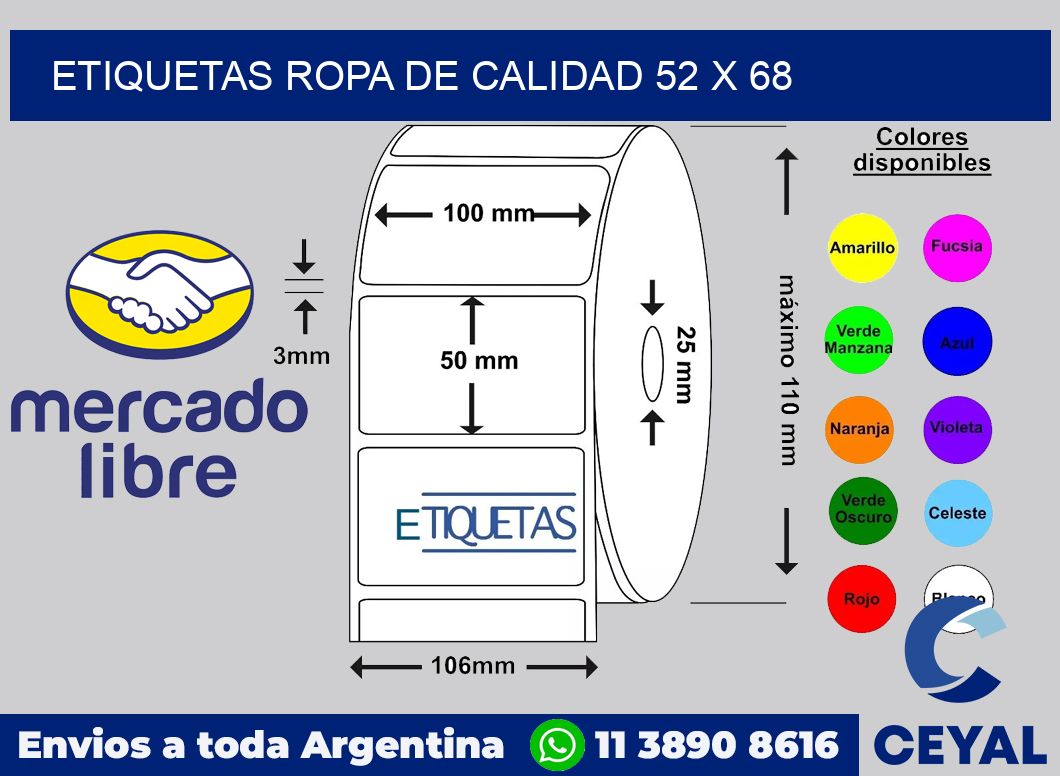 Etiquetas ropa de calidad 52 x 68