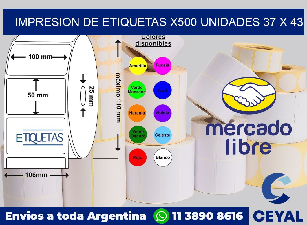Impresion de etiquetas x500 unidades 37 x 43
