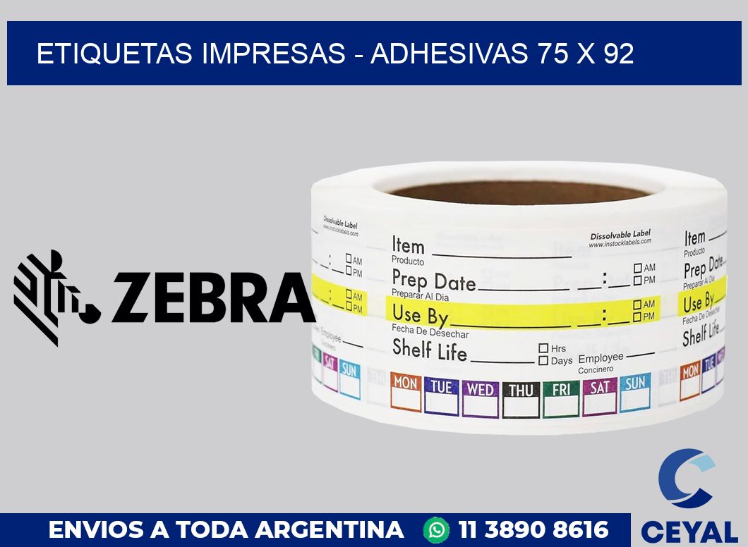 etiquetas impresas - Adhesivas 75 x 92