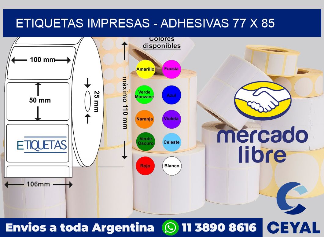etiquetas impresas - Adhesivas 77 x 85
