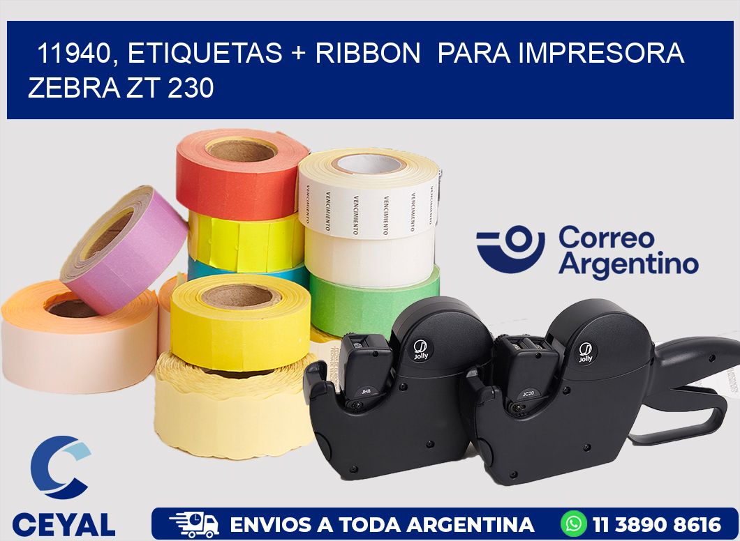 11940, etiquetas + ribbon  para impresora zebra ZT 230