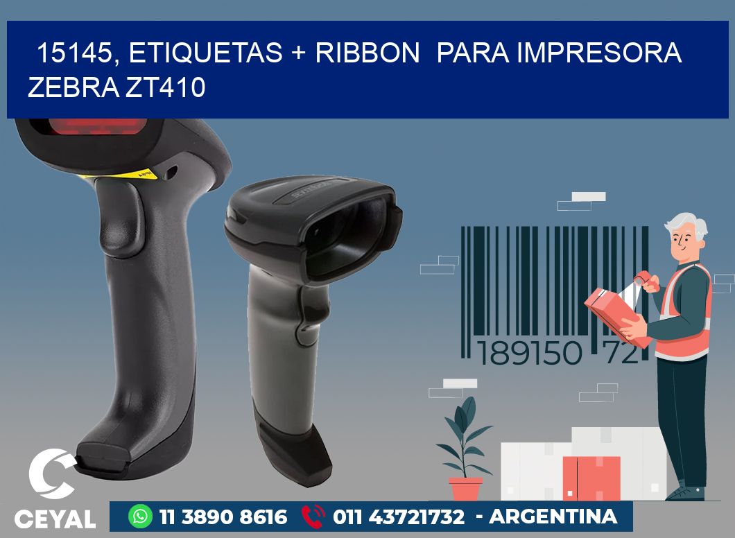 15145, etiquetas + ribbon  para impresora zebra ZT410