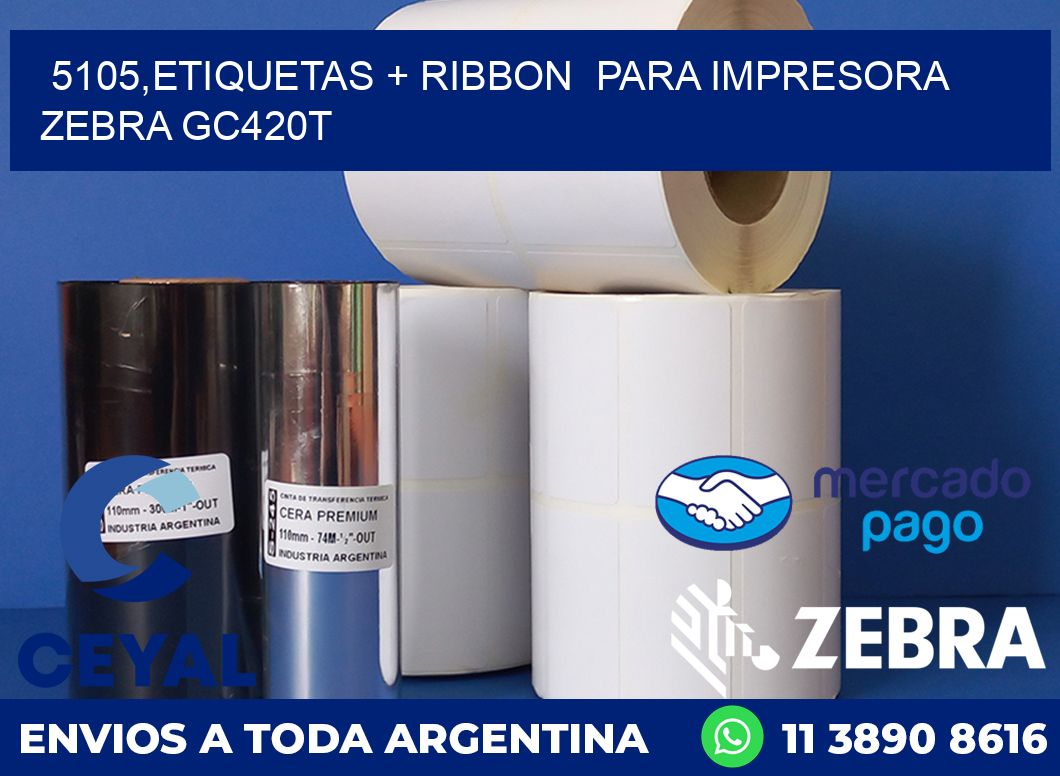 5105,etiquetas + ribbon  para impresora zebra GC420T