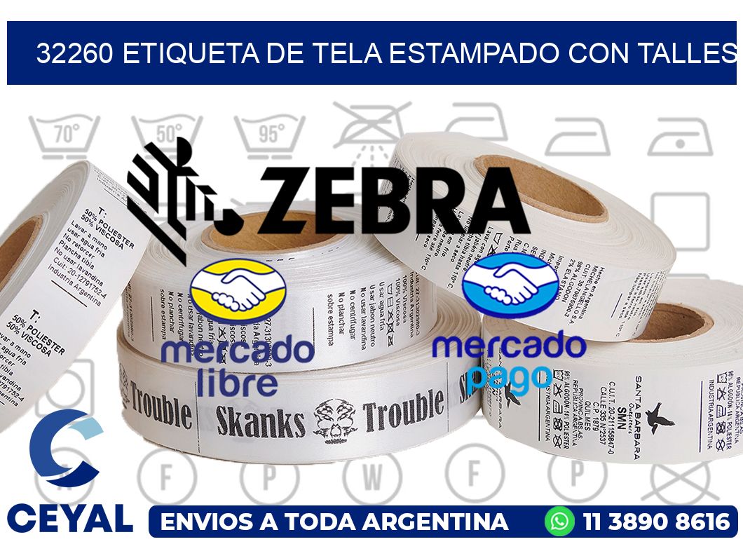 32260 ETIQUETA DE TELA ESTAMPADO CON TALLES