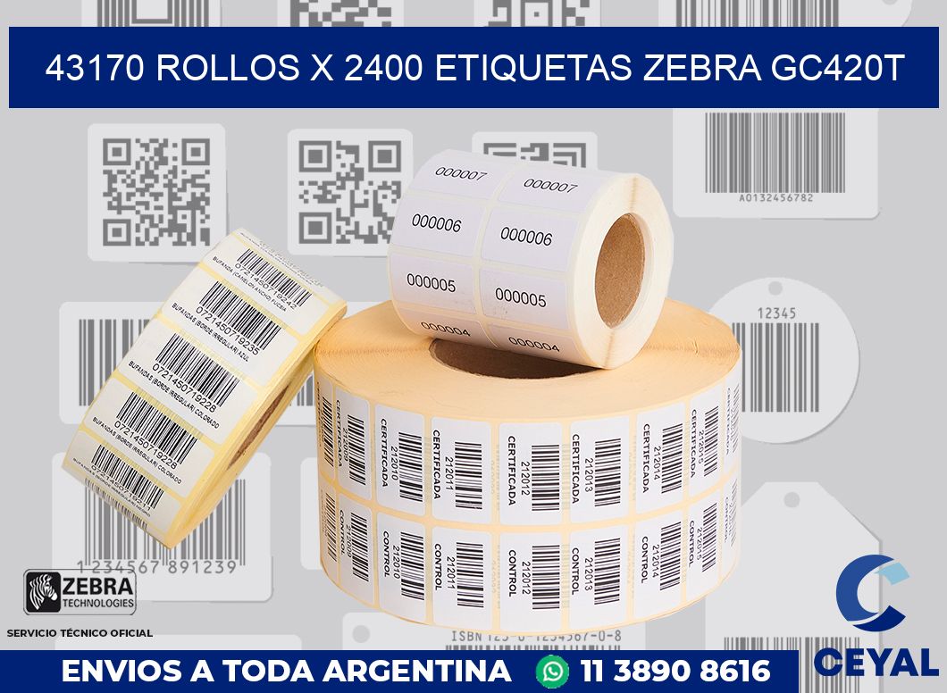 43170 Rollos x 2400 etiquetas zebra gc420t