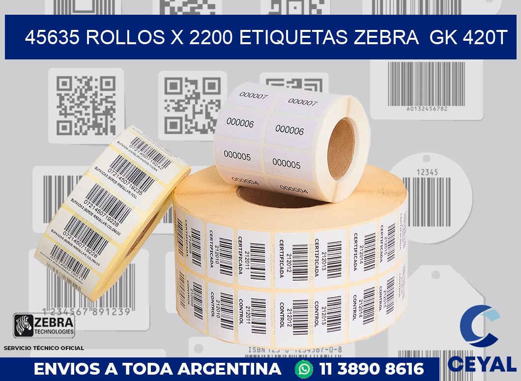 45635 Rollos x 2200 etiquetas zebra  gk 420t