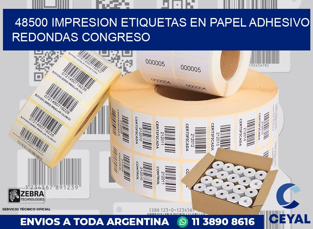 48500 IMPRESION ETIQUETAS EN PAPEL ADHESIVO REDONDAS CONGRESO