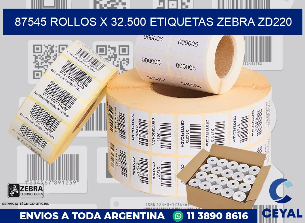 87545 Rollos x 32.500 etiquetas zebra zd220
