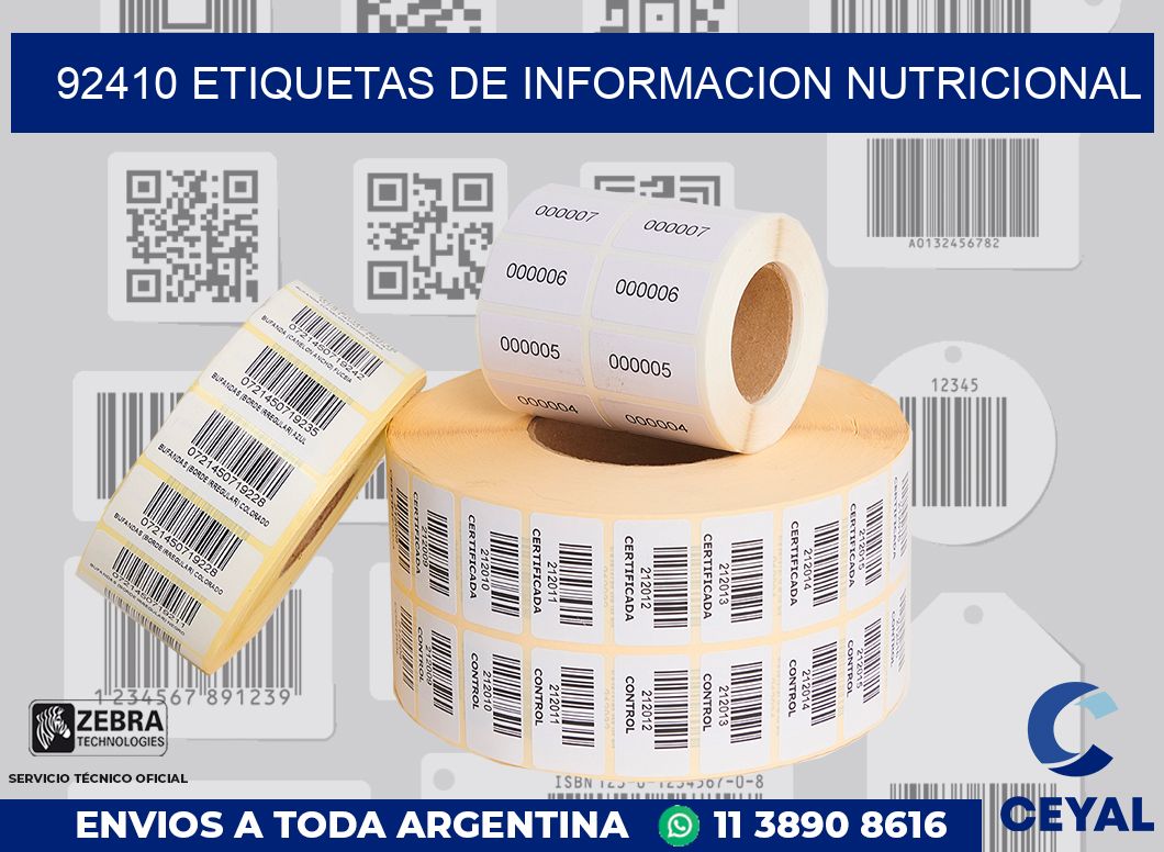 92410 ETIQUETAS DE INFORMACION NUTRICIONAL