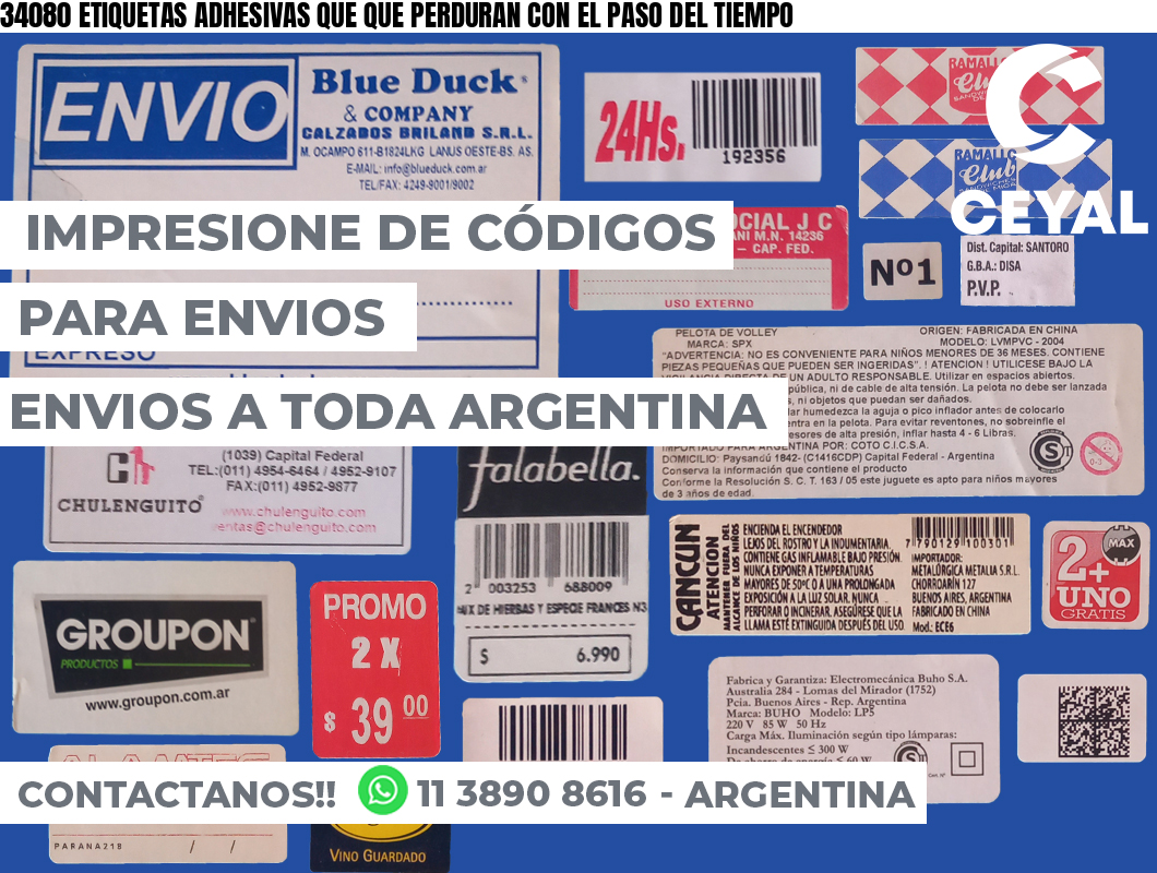 34080 ETIQUETAS ADHESIVAS QUE QUE PERDURAN CON EL PASO DEL TIEMPO