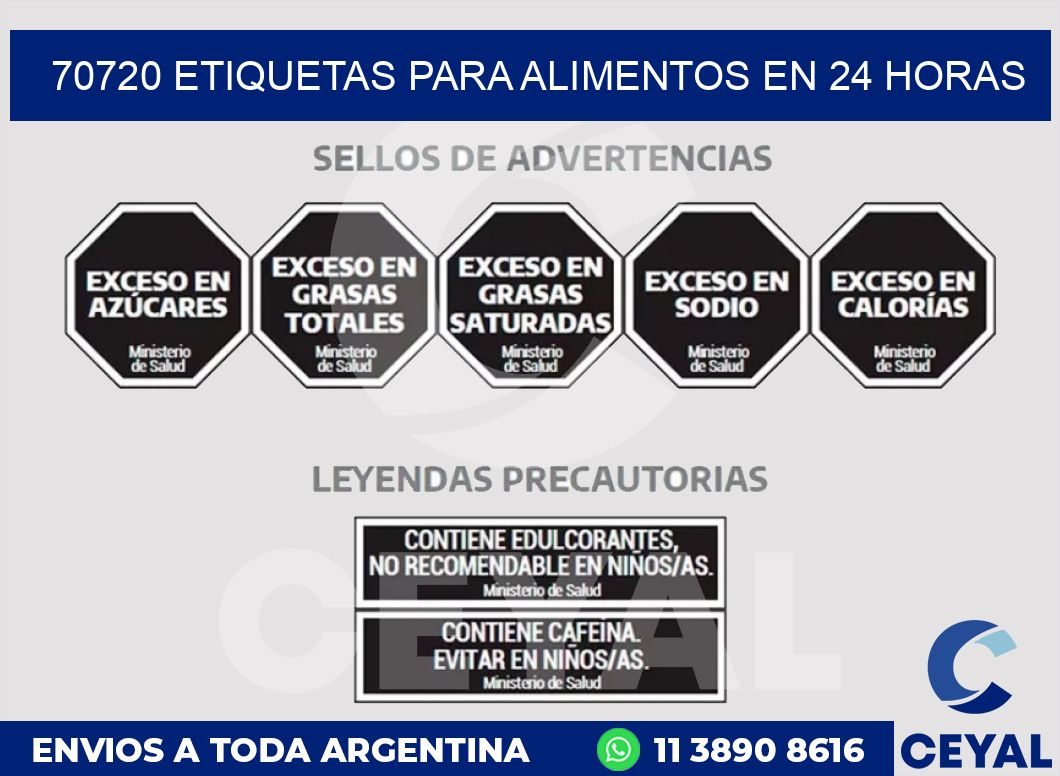 70720 ETIQUETAS PARA ALIMENTOS EN 24 HORAS