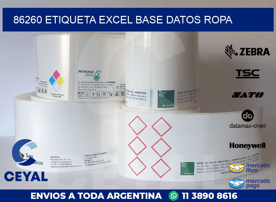 86260 etiqueta excel base datos ropa
