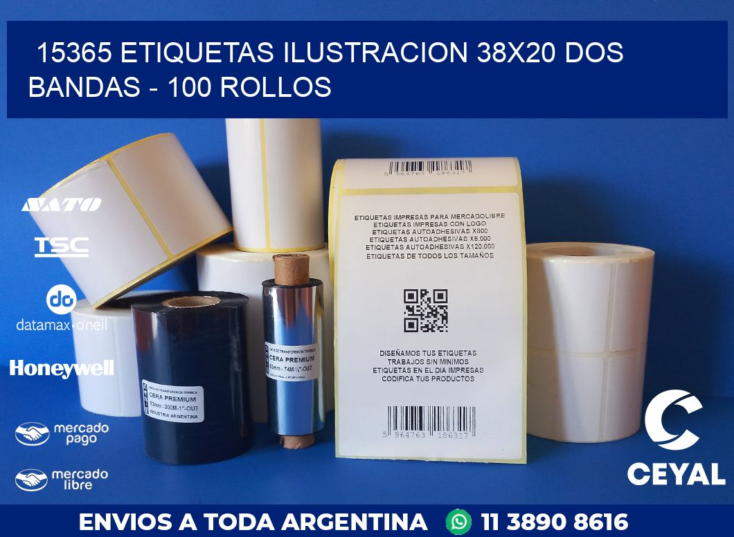15365 ETIQUETAS ILUSTRACION 38X20 DOS BANDAS - 100 ROLLOS