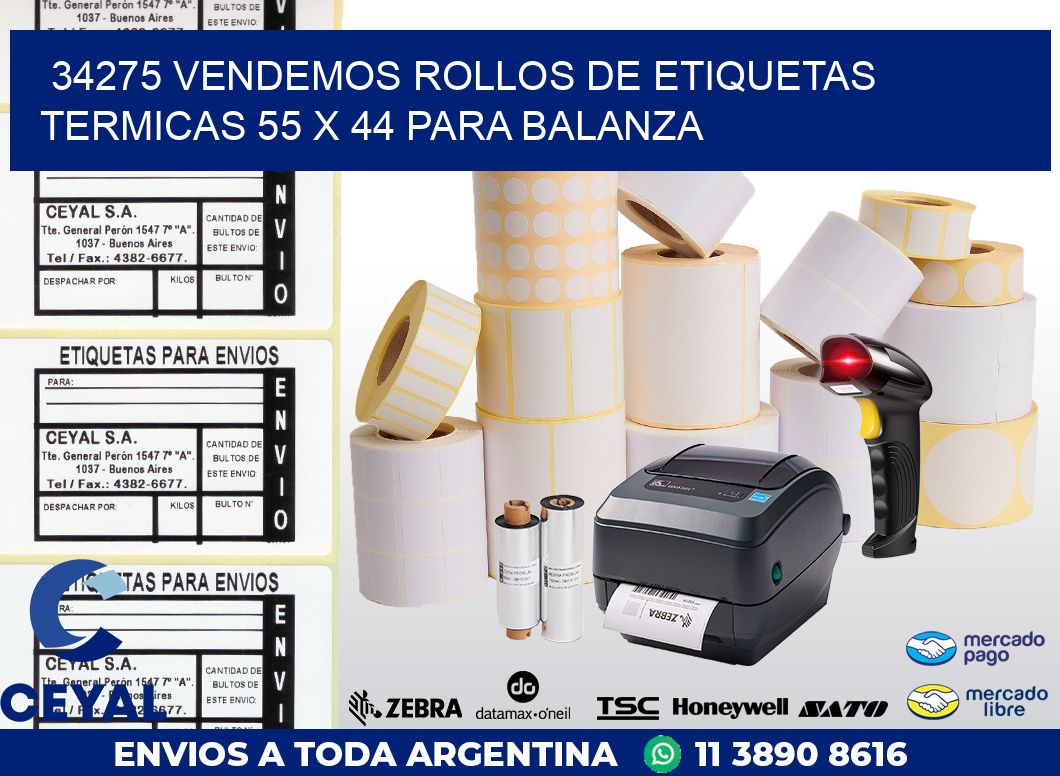 34275 VENDEMOS ROLLOS DE ETIQUETAS TERMICAS 55 X 44 PARA BALANZA