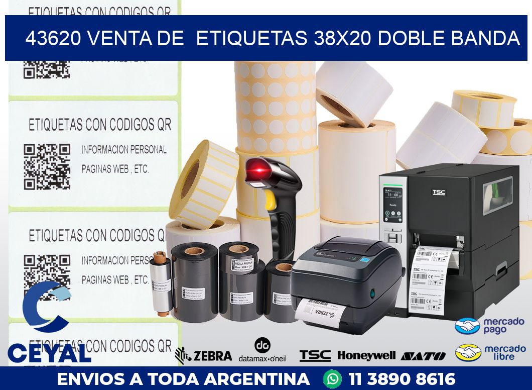 43620 VENTA DE  ETIQUETAS 38X20 DOBLE BANDA