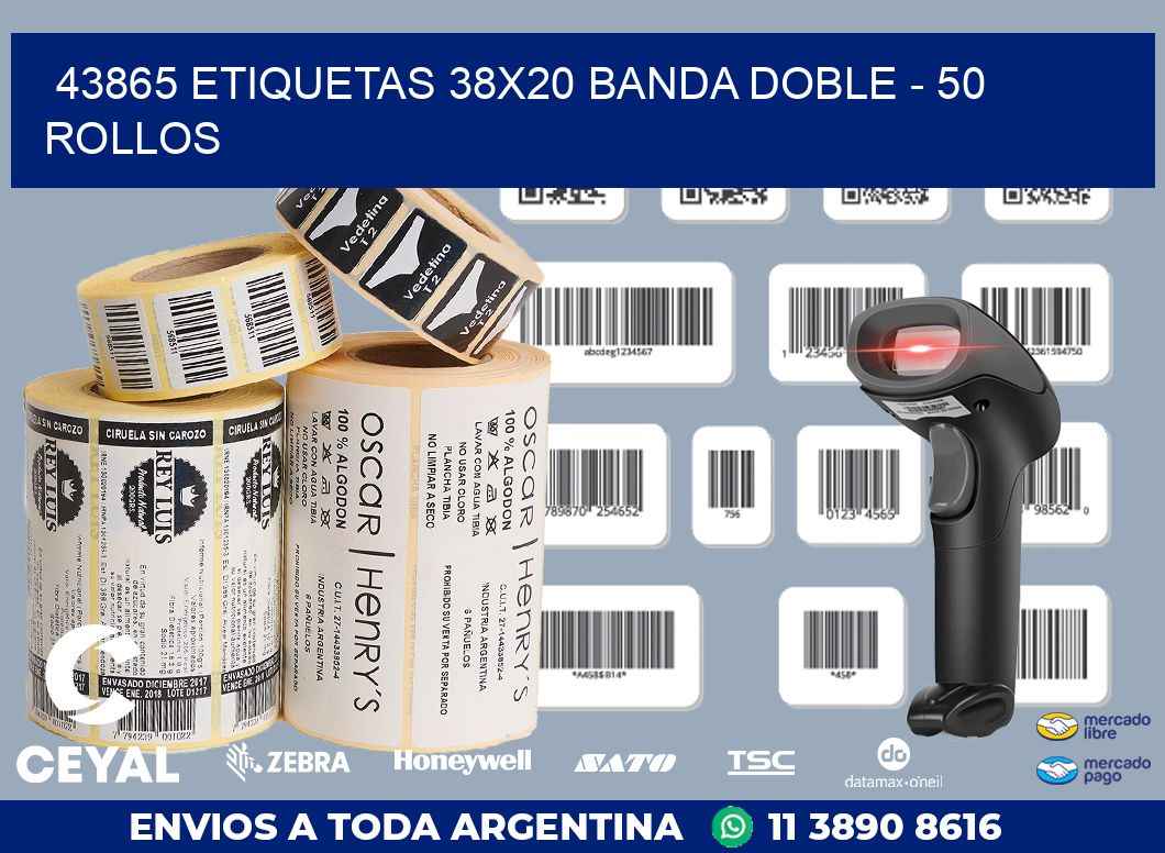 43865 ETIQUETAS 38X20 BANDA DOBLE - 50 ROLLOS