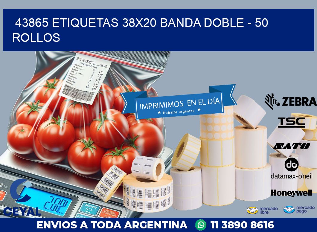 43865 ETIQUETAS 38X20 BANDA DOBLE – 50 ROLLOS