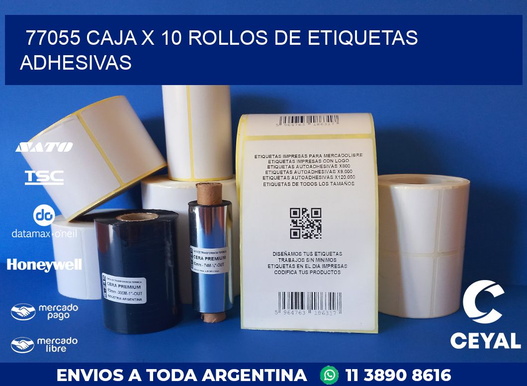 77055 CAJA X 10 ROLLOS DE ETIQUETAS ADHESIVAS