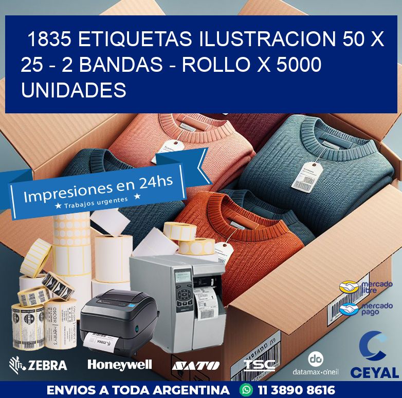 1835 ETIQUETAS ILUSTRACION 50 X 25 – 2 BANDAS – ROLLO X 5000 UNIDADES
