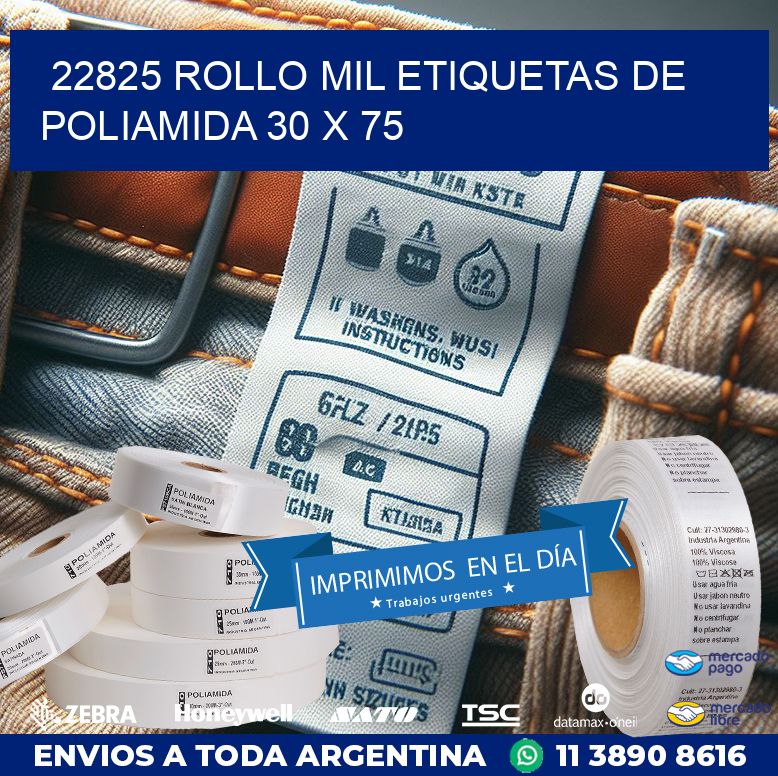 22825 ROLLO MIL ETIQUETAS DE POLIAMIDA 30 X 75
