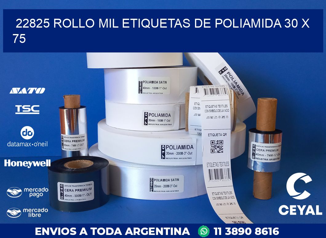 22825 ROLLO MIL ETIQUETAS DE POLIAMIDA 30 X 75