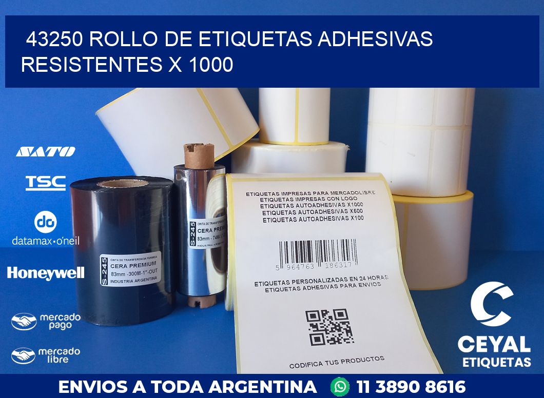 43250 ROLLO DE ETIQUETAS ADHESIVAS RESISTENTES X 1000