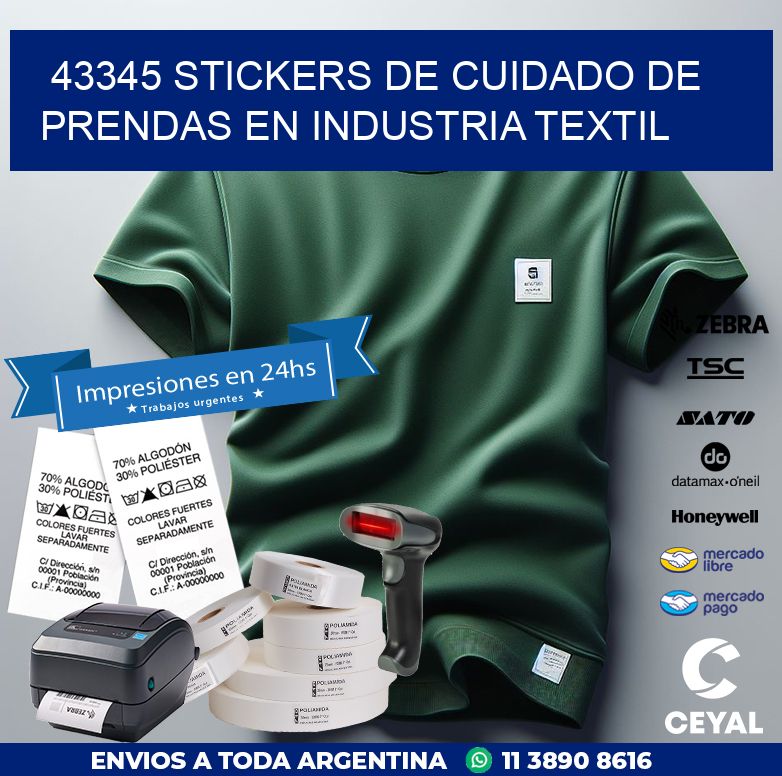 43345 STICKERS DE CUIDADO DE PRENDAS EN INDUSTRIA TEXTIL